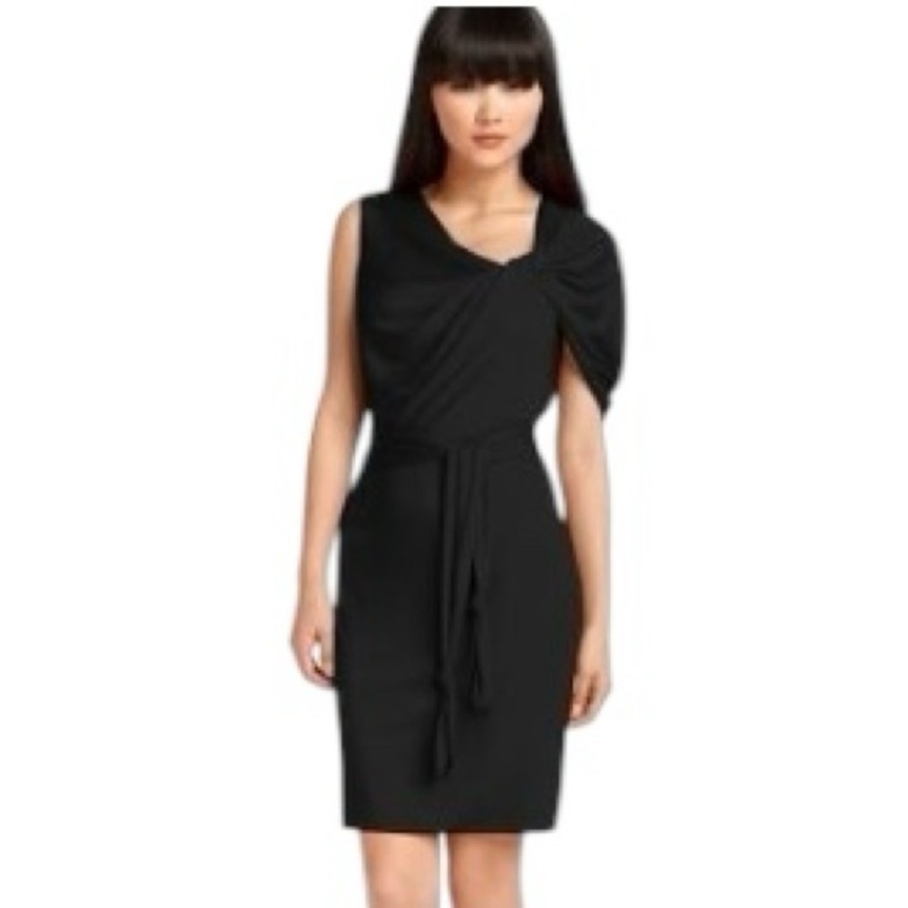 TRINA TURK Black Elegant Ruched Drop Shoulder Classy Stretch Bodycon Dress 4